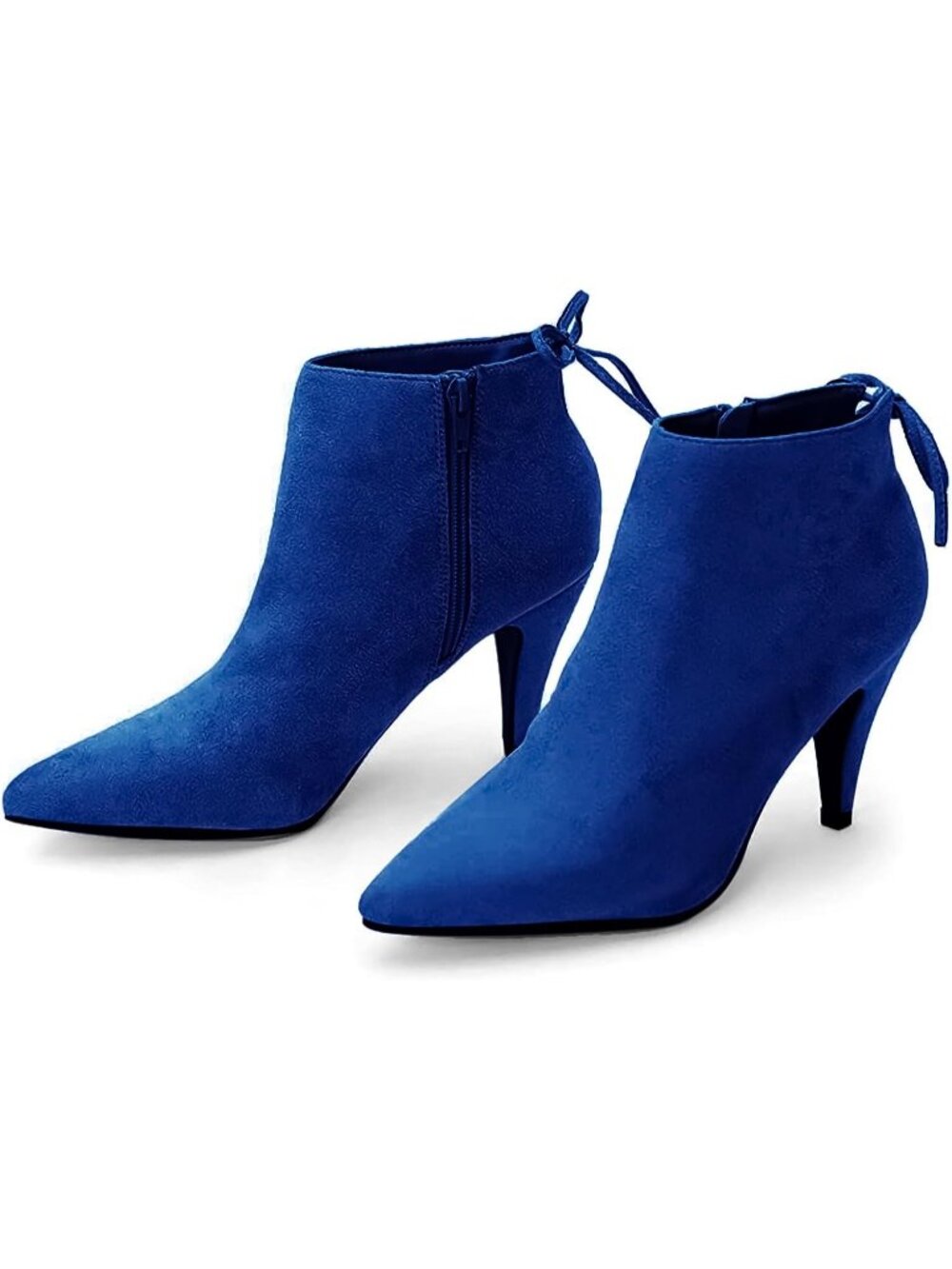 Women's Blue Pointed Toe Kitten Stiletto Heels Bowtie Strappy Ankle Boots